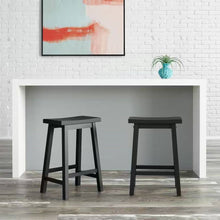 Load image into Gallery viewer, Set of 2 Farmhouse Counter Height Saddle Barstool in Charcoal Black Wood Finish