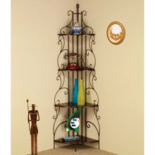 Load image into Gallery viewer, Ornate 4-Tier Metal Corner Bakers Rack Kitchen Dining Shelf