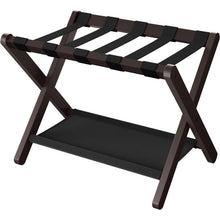 Load image into Gallery viewer, Sturdy Bamboo Luggage Rack in Chestnut Brown Wood Finish with Lower Shelf