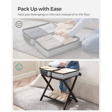 Load image into Gallery viewer, Sturdy Bamboo Luggage Rack in Chestnut Brown Wood Finish with Lower Shelf