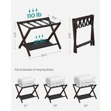 Load image into Gallery viewer, Sturdy Bamboo Luggage Rack in Chestnut Brown Wood Finish with Lower Shelf
