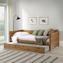 Load image into Gallery viewer, Twin size Solid Wood Daybed with Roll Out Trundle Bed Frame in Medium Brown