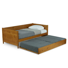 Load image into Gallery viewer, Twin size Solid Wood Daybed with Roll Out Trundle Bed Frame in Medium Brown
