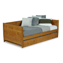 Load image into Gallery viewer, Twin size Solid Wood Daybed with Roll Out Trundle Bed Frame in Medium Brown