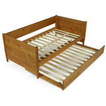 Load image into Gallery viewer, Twin size Solid Wood Daybed with Roll Out Trundle Bed Frame in Medium Brown