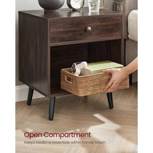 Load image into Gallery viewer, Mid-Century Modern 1-Drawer Nightstand End Table in Dark Brown Wood Finish