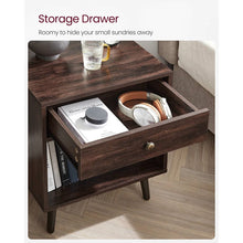 Load image into Gallery viewer, Mid-Century Modern 1-Drawer Nightstand End Table in Dark Brown Wood Finish