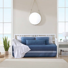 Load image into Gallery viewer, 4 Piece Coastal Blue Navy White Stripes Cotton Daybed Cover Bedding Set