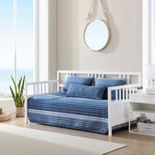 Load image into Gallery viewer, 4 Piece Coastal Blue Navy White Stripes Cotton Daybed Cover Bedding Set