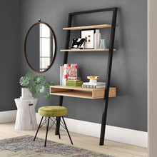 Load image into Gallery viewer, Farmhouse Rustic Oak Black Leaning Ladder Writing Desk 2 Shelves
