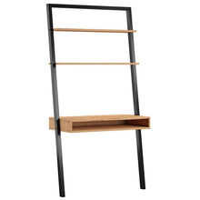 Load image into Gallery viewer, Farmhouse Rustic Oak Black Leaning Ladder Writing Desk 2 Shelves