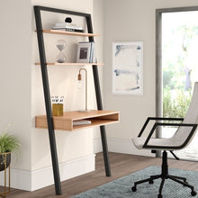 Load image into Gallery viewer, Farmhouse Rustic Oak Black Leaning Ladder Writing Desk 2 Shelves