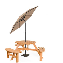 Load image into Gallery viewer, Outdoor Round Wood Picnic Table Bench Set with Umbrella Hole - Seats 6