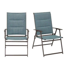 Load image into Gallery viewer, Set of 2 - Outdoor Folding Patio Dining Chair with Blue Denim Padded Seat