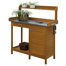 Load image into Gallery viewer, Outdoor Home Garden Potting Bench with Metal Table Top and Storage Cabinet