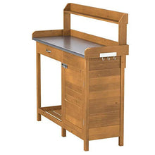 Load image into Gallery viewer, Outdoor Home Garden Potting Bench with Metal Table Top and Storage Cabinet
