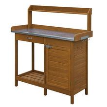 Load image into Gallery viewer, Outdoor Home Garden Potting Bench with Metal Table Top and Storage Cabinet