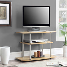 Load image into Gallery viewer, Modern TV Stand Light Oak Wood Finish with Sturdy Stainless Steel Poles