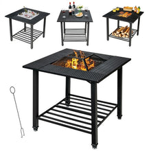 Load image into Gallery viewer, 4 in 1 Square Fire Pit, Grill Cooking BBQ Grate, Ice Bucket, Dining Table