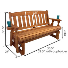 Load image into Gallery viewer, 4ft Heavy Duty Porch Glider Bench with Cupholders in Cedar Finish - Made in USA