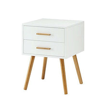 Load image into Gallery viewer, Modern 2-Drawer End Table Nightstand in White with Mid-Century Style Wood Legs