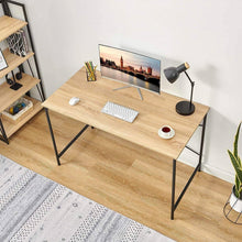 Load image into Gallery viewer, Modern Home Office Computer Desk Table with Black Metal Frame Wood Top in Oak