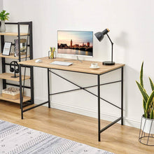 Load image into Gallery viewer, Modern Home Office Computer Desk Table with Black Metal Frame Wood Top in Oak