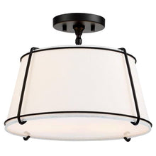 Load image into Gallery viewer, 2-Light Round 15-inch White Drum Ceiling Light w/ Black Metal - Semi-Flush Mount