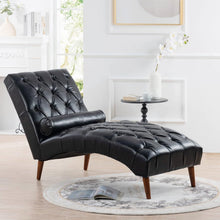 Load image into Gallery viewer, Black Faux Leather Upholstered Armless Chaise Lounge Chair with Lumbar Pillow