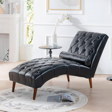 Load image into Gallery viewer, Black Faux Leather Upholstered Armless Chaise Lounge Chair with Lumbar Pillow