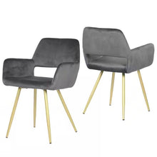 Load image into Gallery viewer, Set of 2 Modern Dark Grey Velvet Upholstered Dining Chair with Gold Metal Legs