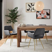Load image into Gallery viewer, Set of 2 Modern Dark Grey Velvet Upholstered Dining Chair with Gold Metal Legs