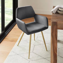 Load image into Gallery viewer, Set of 2 Modern Dark Grey Velvet Upholstered Dining Chair with Gold Metal Legs