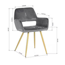Load image into Gallery viewer, Set of 2 Modern Dark Grey Velvet Upholstered Dining Chair with Gold Metal Legs
