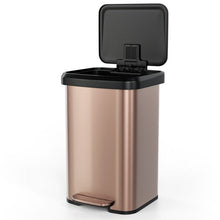 Load image into Gallery viewer, 13-Gallon Copper Gold Stainless Steel Step Trash Can with Soft Close Lid