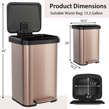 Load image into Gallery viewer, 13-Gallon Copper Gold Stainless Steel Step Trash Can with Soft Close Lid