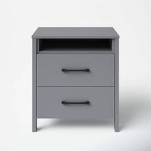 Load image into Gallery viewer, Modern 2-Drawer Bedside Table Nightstand with Open Shelf in Grey Wood Finish