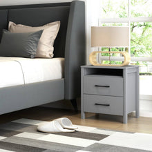 Load image into Gallery viewer, Modern 2-Drawer Bedside Table Nightstand with Open Shelf in Grey Wood Finish