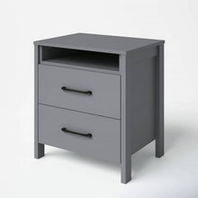 Load image into Gallery viewer, Modern 2-Drawer Bedside Table Nightstand with Open Shelf in Grey Wood Finish