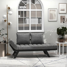 Load image into Gallery viewer, Charcoal/Black 3 In 1 Convertible Sofa Chaise Lounger Bed with  2 Large Pillows
