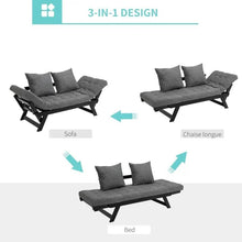 Load image into Gallery viewer, Charcoal/Black 3 In 1 Convertible Sofa Chaise Lounger Bed with  2 Large Pillows