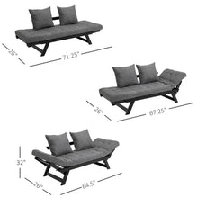 Load image into Gallery viewer, Charcoal/Black 3 In 1 Convertible Sofa Chaise Lounger Bed with  2 Large Pillows