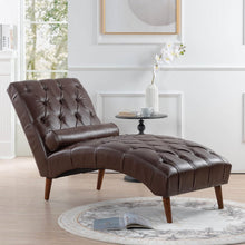 Load image into Gallery viewer, Brown PU Leather Upholstered Armless Chaise Lounge Chair with Lumbar Pillow