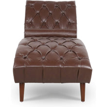 Load image into Gallery viewer, Brown PU Leather Upholstered Armless Chaise Lounge Chair with Lumbar Pillow