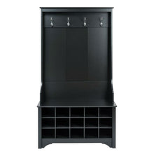 Load image into Gallery viewer, Black Entryway Hall Tree Shoe Cubbie Coat Rack