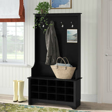Load image into Gallery viewer, Black Entryway Hall Tree Shoe Cubbie Coat Rack