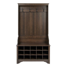 Load image into Gallery viewer, Dark Brown Entryway Hall Tree Shoe Cubbie Coat Rack