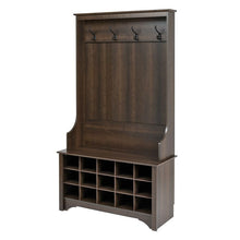 Load image into Gallery viewer, Dark Brown Entryway Hall Tree Shoe Cubbie Coat Rack