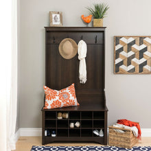 Load image into Gallery viewer, Dark Brown Entryway Hall Tree Shoe Cubbie Coat Rack