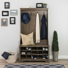 Load image into Gallery viewer, Grey Entryway Hall Tree Shoe Cubbie Coat Rack